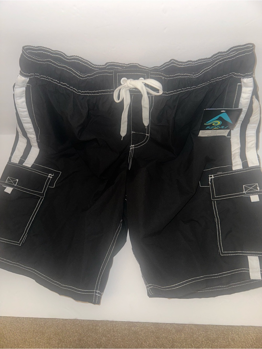 Kanu Surf Black Swim Trunks with White Accents